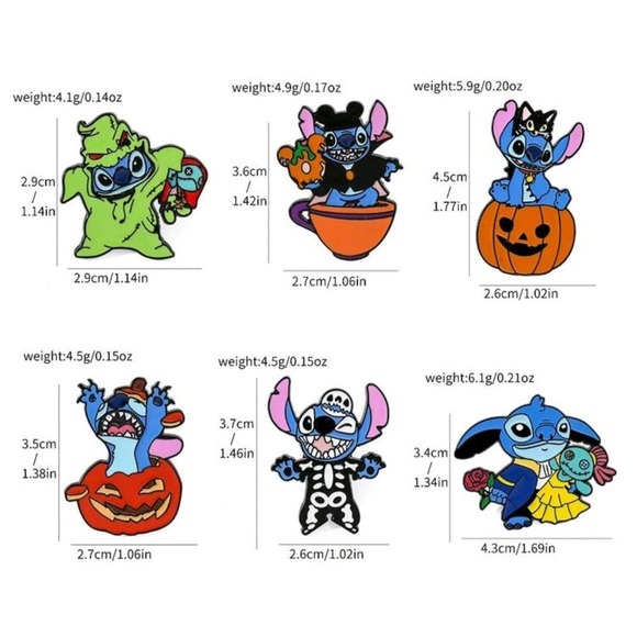 Lilo & Stitch Halloween Stitch Costumes Oogie Boogie & More Pin Set Of 7 Unbrand - Picture 3 of 4